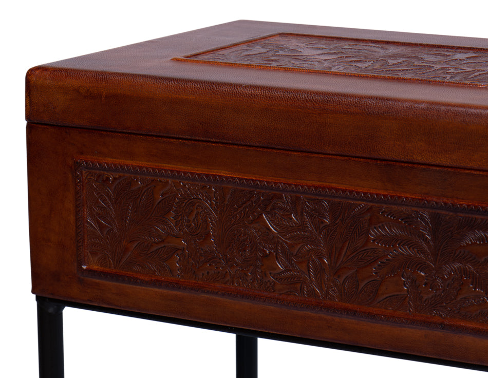 Botanical Side Table Leather Box On Stand-Side Tables-Sarreid-LOOMLAN