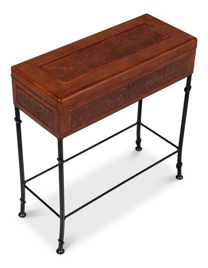 Botanical Side Table Leather Box On Stand-Side Tables-Sarreid-LOOMLAN