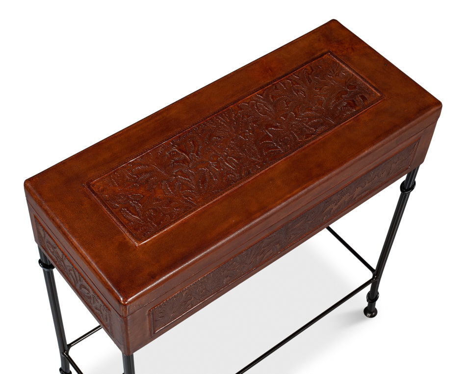 Botanical Side Table Leather Box On Stand-Side Tables-Sarreid-LOOMLAN