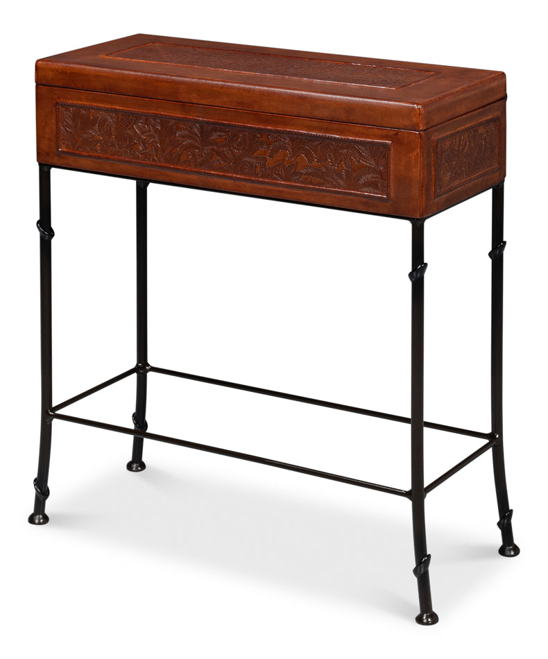 Botanical Side Table Leather Box On Stand-Side Tables-Sarreid-LOOMLAN