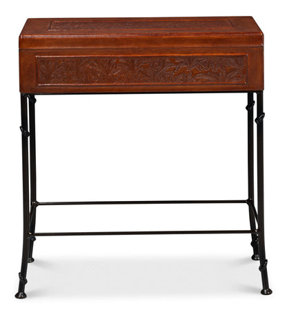 Botanical Side Table Leather Box On Stand-Side Tables-Sarreid-LOOMLAN