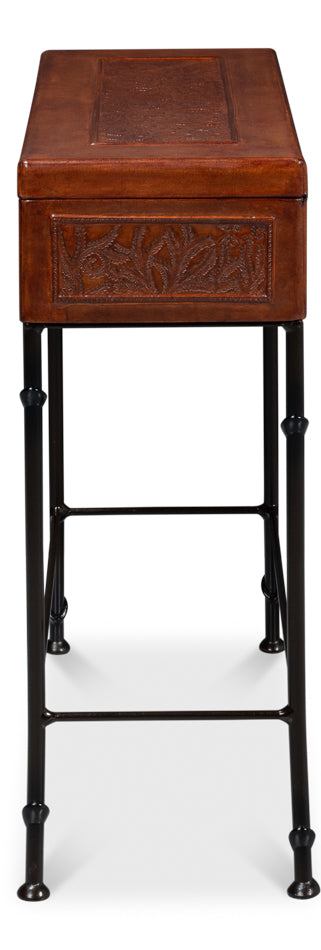 Botanical Side Table Leather Box On Stand-Side Tables-Sarreid-LOOMLAN