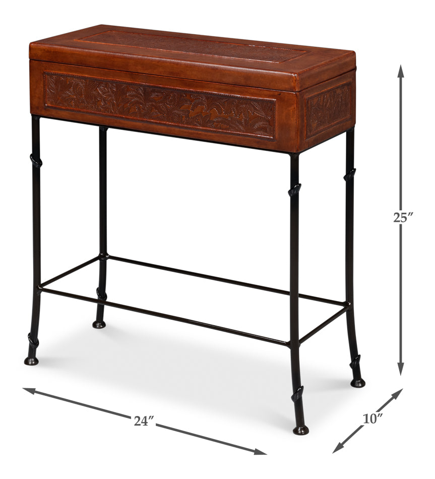 Botanical Side Table Leather Box On Stand-Side Tables-Sarreid-LOOMLAN