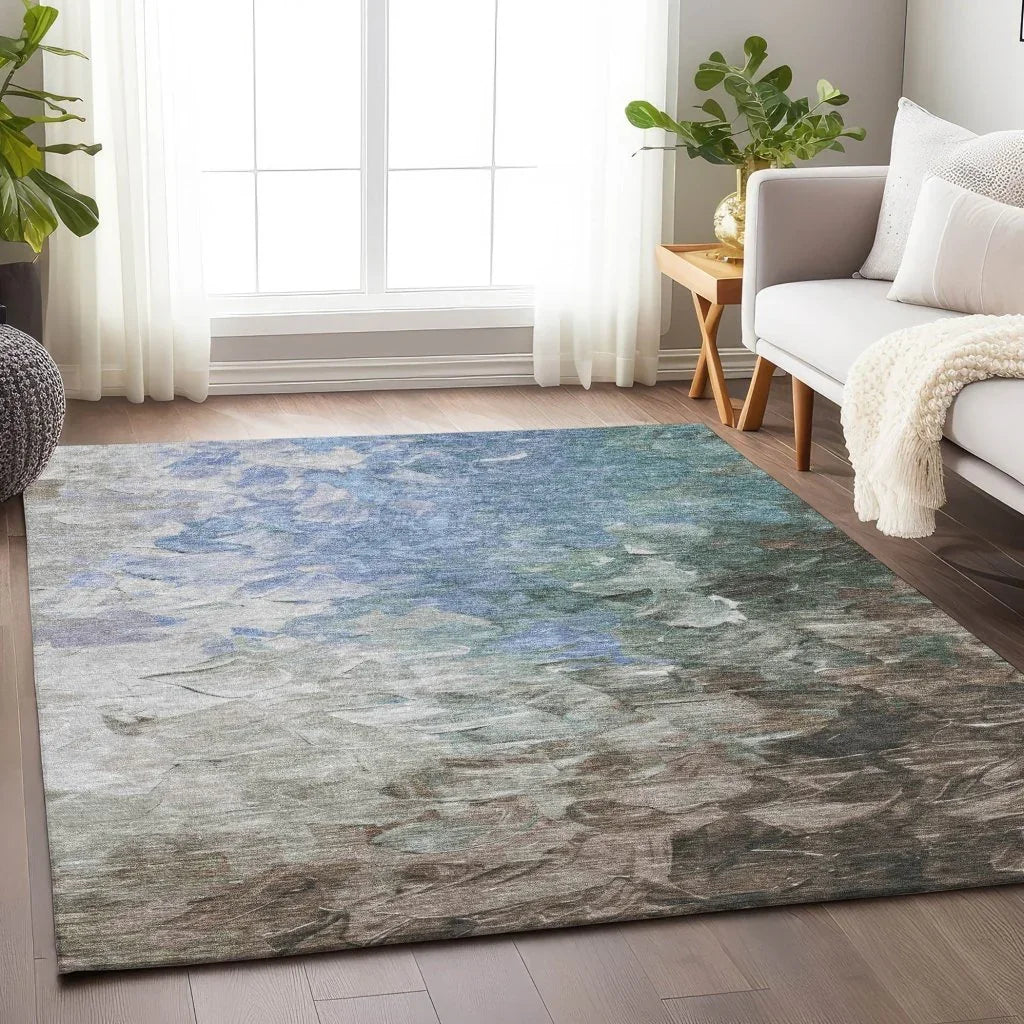 LOOMLAN Rugs Braearis Blue Washable Indoor-Outdoor Rug