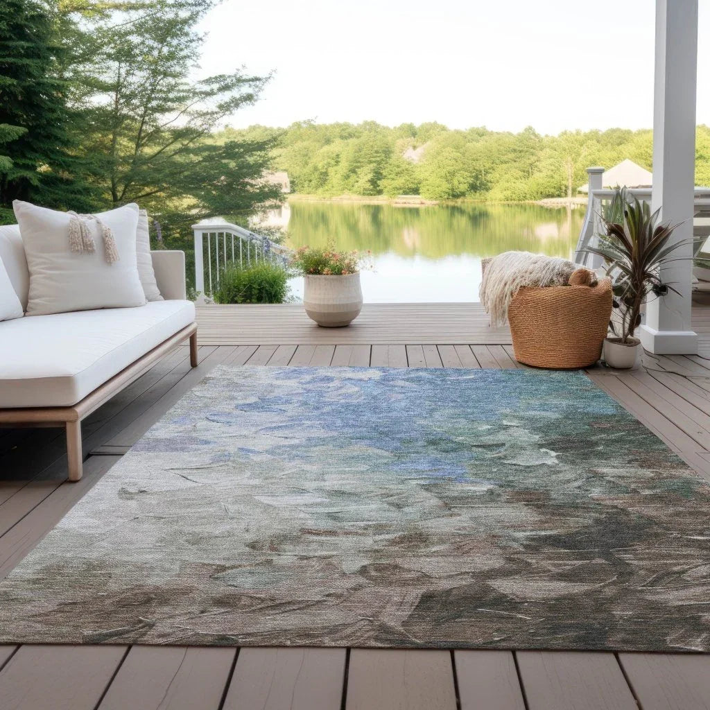 LOOMLAN Rugs Braearis Blue Washable Indoor-Outdoor Rug
