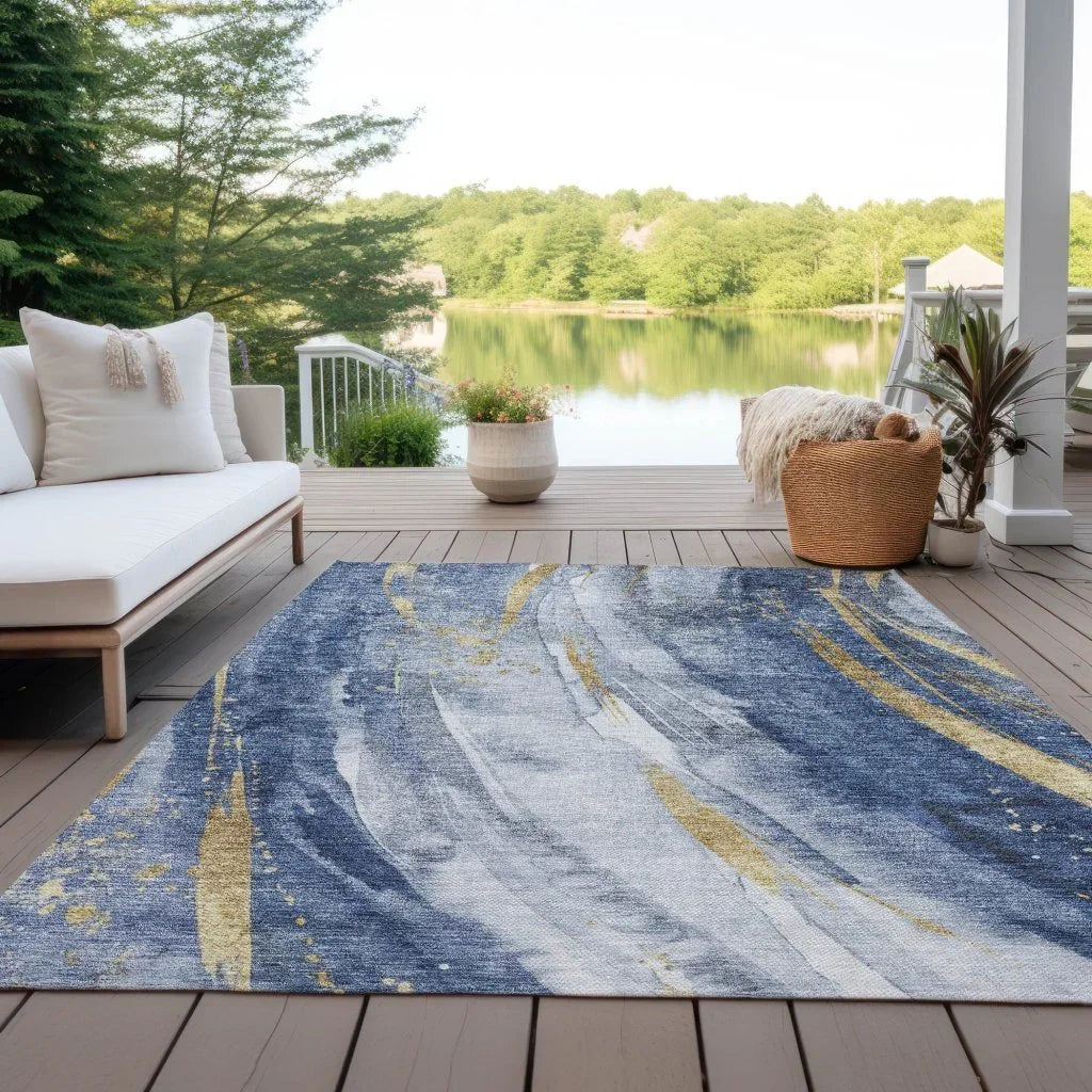 LOOMLAN Rugs Braeon Blue Washable Indoor-Outdoor Rug