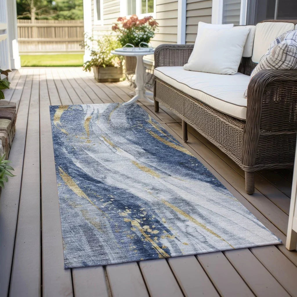 LOOMLAN Rugs Braeon Blue Washable Indoor-Outdoor Rug
