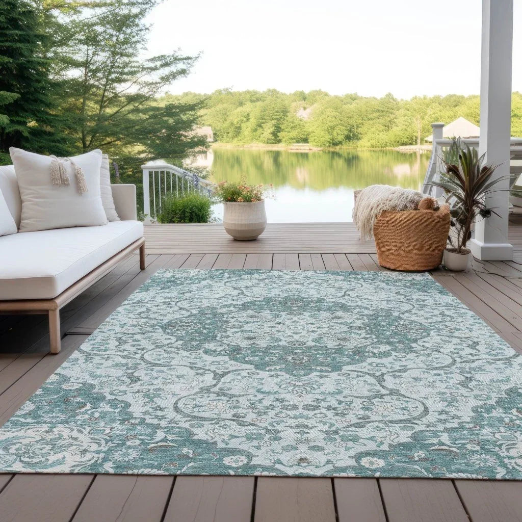 LOOMLAN Rugs Braeor Teal Washable Indoor-Outdoor Rug