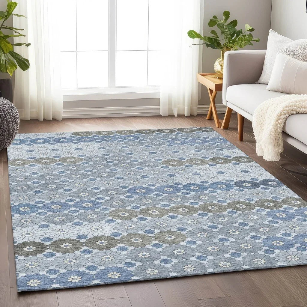 LOOMLAN Rugs Braeyn Blue Washable Indoor-Outdoor Rug