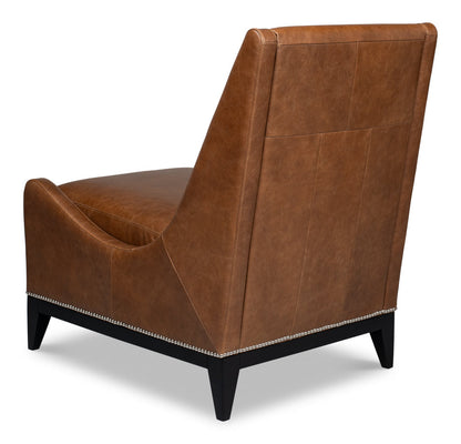 Brandy Slipper Accent Chair In Distilled Leather-Accent Chairs-Sarreid-LOOMLAN