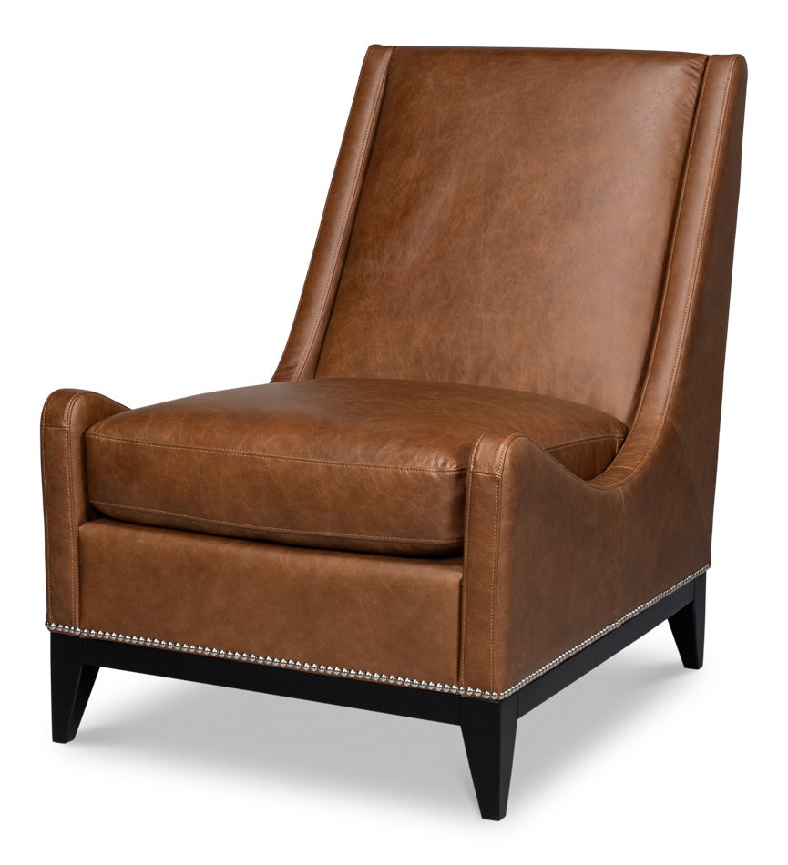 Brandy Slipper Accent Chair In Distilled Leather-Accent Chairs-Sarreid-LOOMLAN