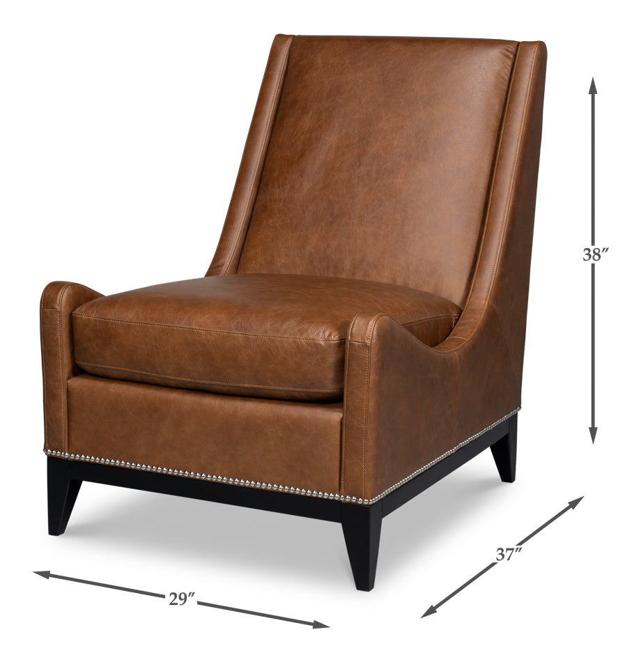 Brandy Slipper Accent Chair In Distilled Leather-Accent Chairs-Sarreid-LOOMLAN