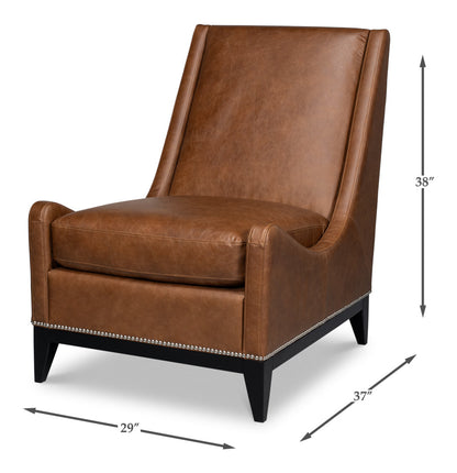 Brandy Slipper Accent Chair In Distilled Leather-Accent Chairs-Sarreid-LOOMLAN