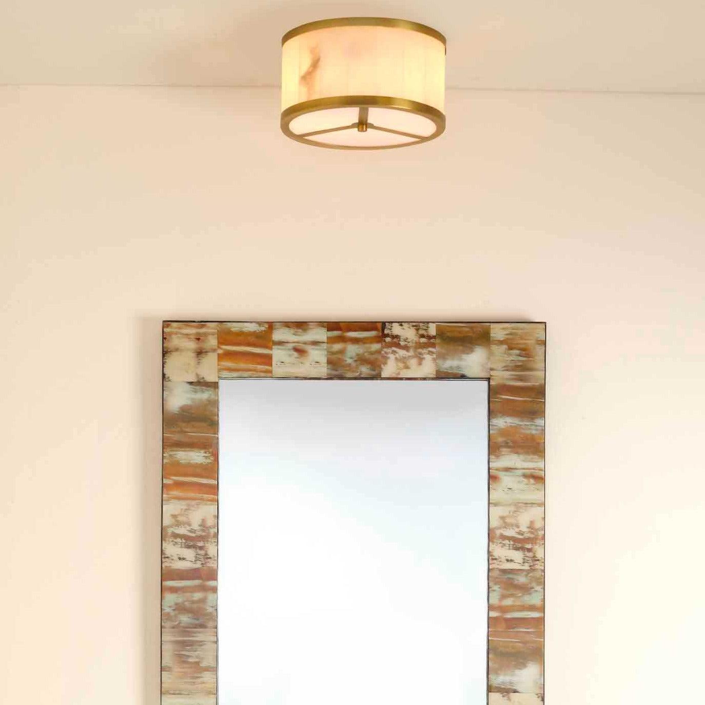 Brass & White Alabaster Small Upsala Flush Mount Ceiling Light Flush Mounts Sideboards and Things By Jamie Young