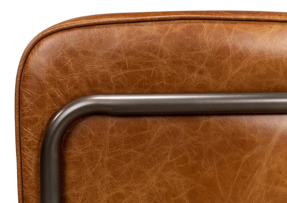 Breda Retro Brown Leather Accent Tub Chair-Accent Chairs-Sarreid-LOOMLAN