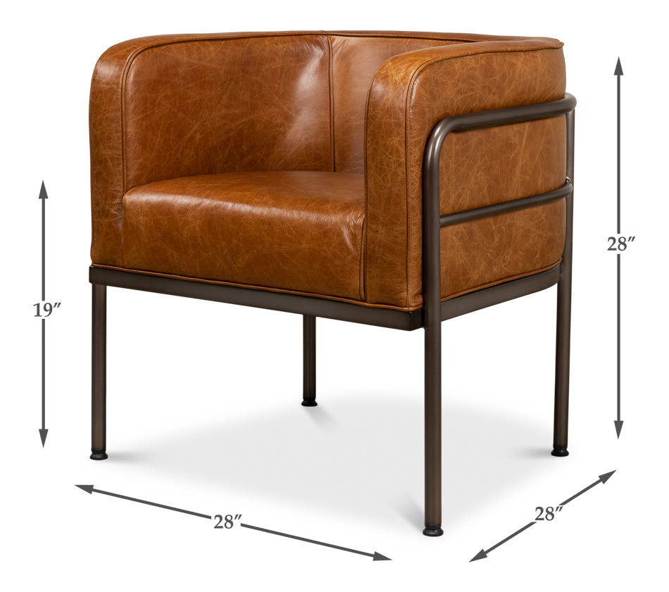 Breda Retro Brown Leather Accent Tub Chair-Accent Chairs-Sarreid-LOOMLAN