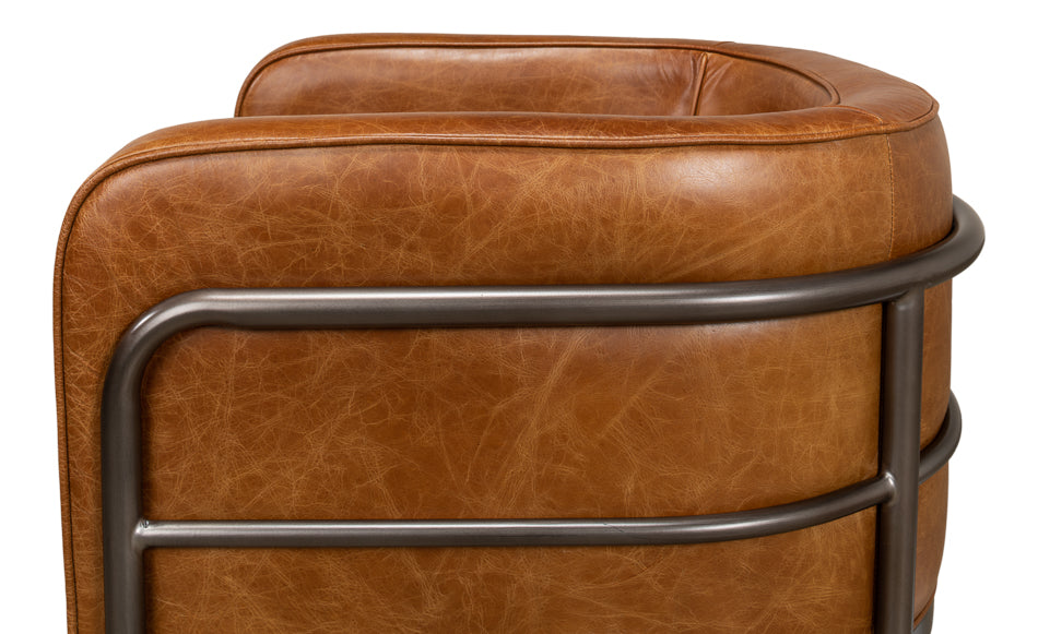 Breda Retro Brown Leather Accent Tub Chair-Accent Chairs-Sarreid-LOOMLAN