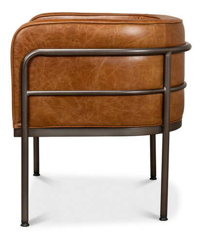 Breda Retro Brown Leather Accent Tub Chair-Accent Chairs-Sarreid-LOOMLAN