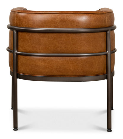 Breda Retro Brown Leather Accent Tub Chair-Accent Chairs-Sarreid-LOOMLAN