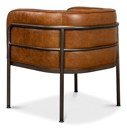 Breda Retro Brown Leather Accent Tub Chair-Accent Chairs-Sarreid-LOOMLAN