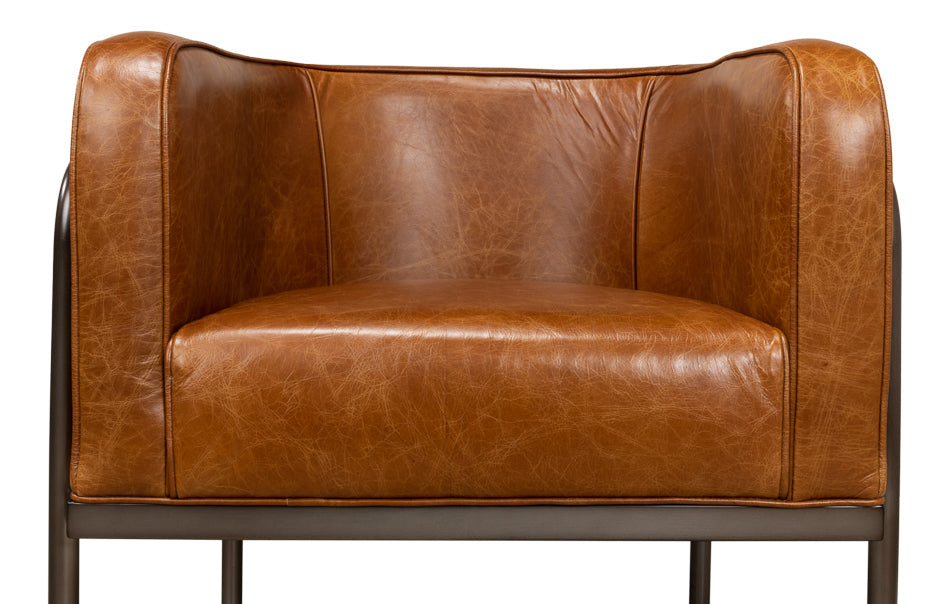 Breda Retro Brown Leather Accent Tub Chair-Accent Chairs-Sarreid-LOOMLAN