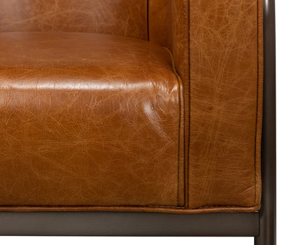 Breda Retro Brown Leather Accent Tub Chair-Accent Chairs-Sarreid-LOOMLAN