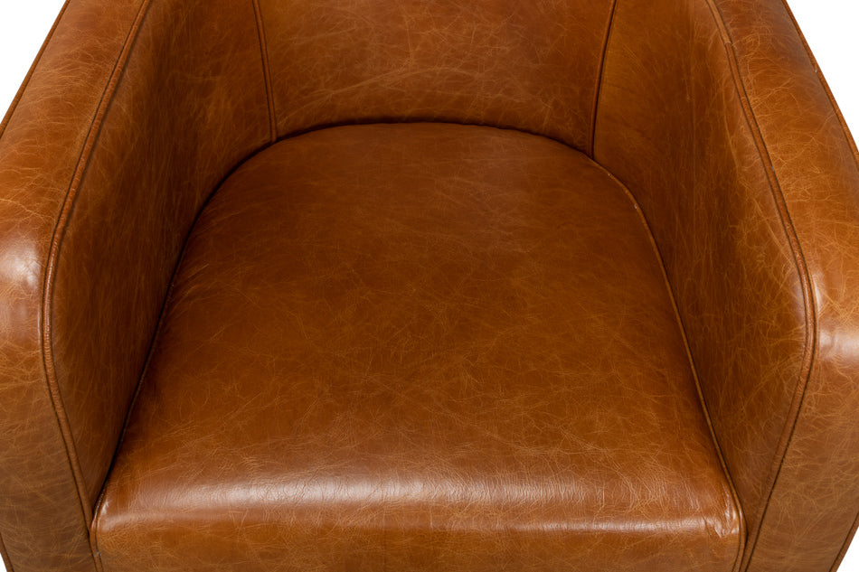 Breda Retro Brown Leather Accent Tub Chair-Accent Chairs-Sarreid-LOOMLAN