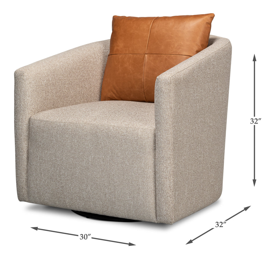 Bronson Swivel Club Chair in Beige Performance Fabric-Club Chairs-Sarreid-LOOMLAN