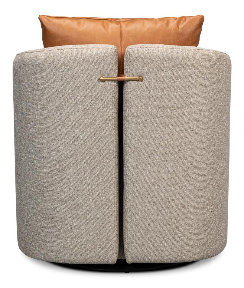 Bronson Swivel Club Chair in Beige Performance Fabric-Club Chairs-Sarreid-LOOMLAN