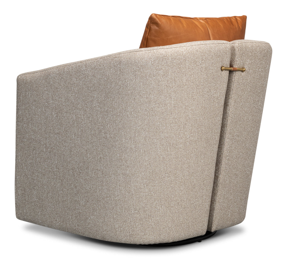 Bronson Swivel Club Chair in Beige Performance Fabric-Club Chairs-Sarreid-LOOMLAN