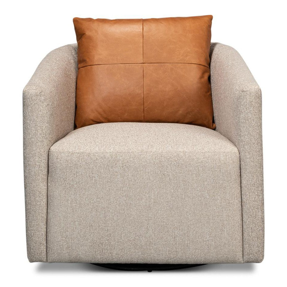 Bronson Swivel Club Chair in Beige Performance Fabric-Club Chairs-Sarreid-LOOMLAN