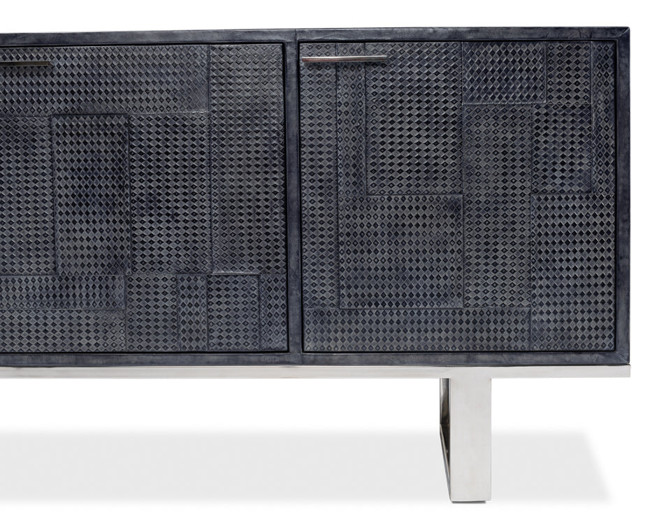 Bronzini Credenza Large Blue Cabinet for Living Room-Sideboards-Sarreid-LOOMLAN