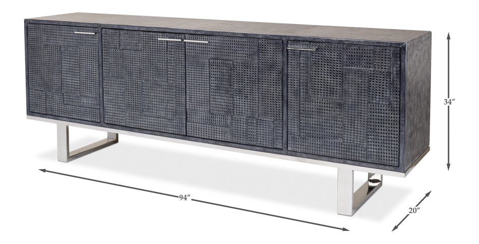 Bronzini Credenza Large Blue Cabinet for Living Room-Sideboards-Sarreid-LOOMLAN