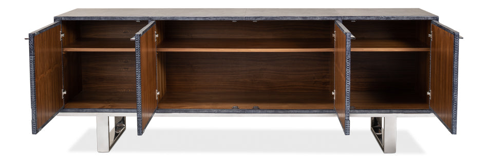 Bronzini Credenza Large Blue Cabinet for Living Room-Sideboards-Sarreid-LOOMLAN