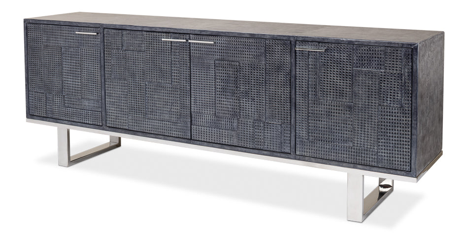 Bronzini Credenza Large Blue Cabinet for Living Room-Sideboards-Sarreid-LOOMLAN