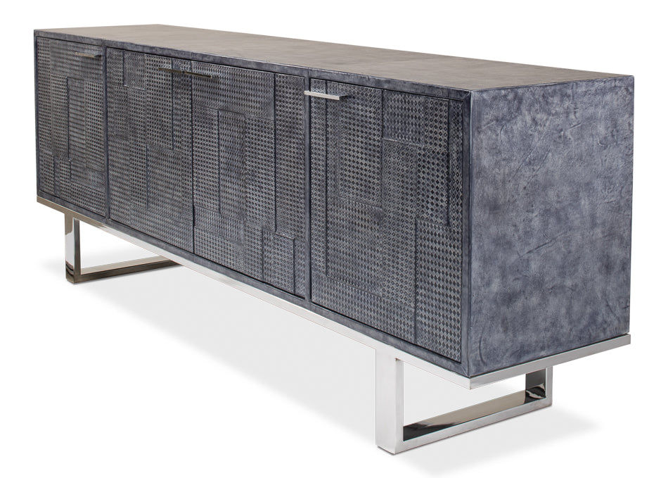 Bronzini Credenza Large Blue Cabinet for Living Room-Sideboards-Sarreid-LOOMLAN