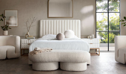 Diamond Sofa Brooke Ivory Fabric Vertical Channel Tufted Bed