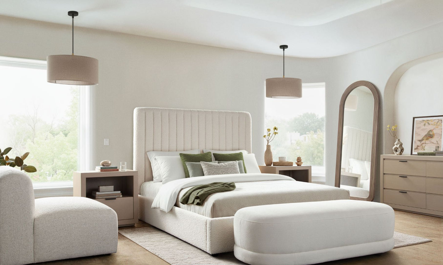 Diamond Sofa Brooke Ivory Fabric Vertical Channel Tufted Bed