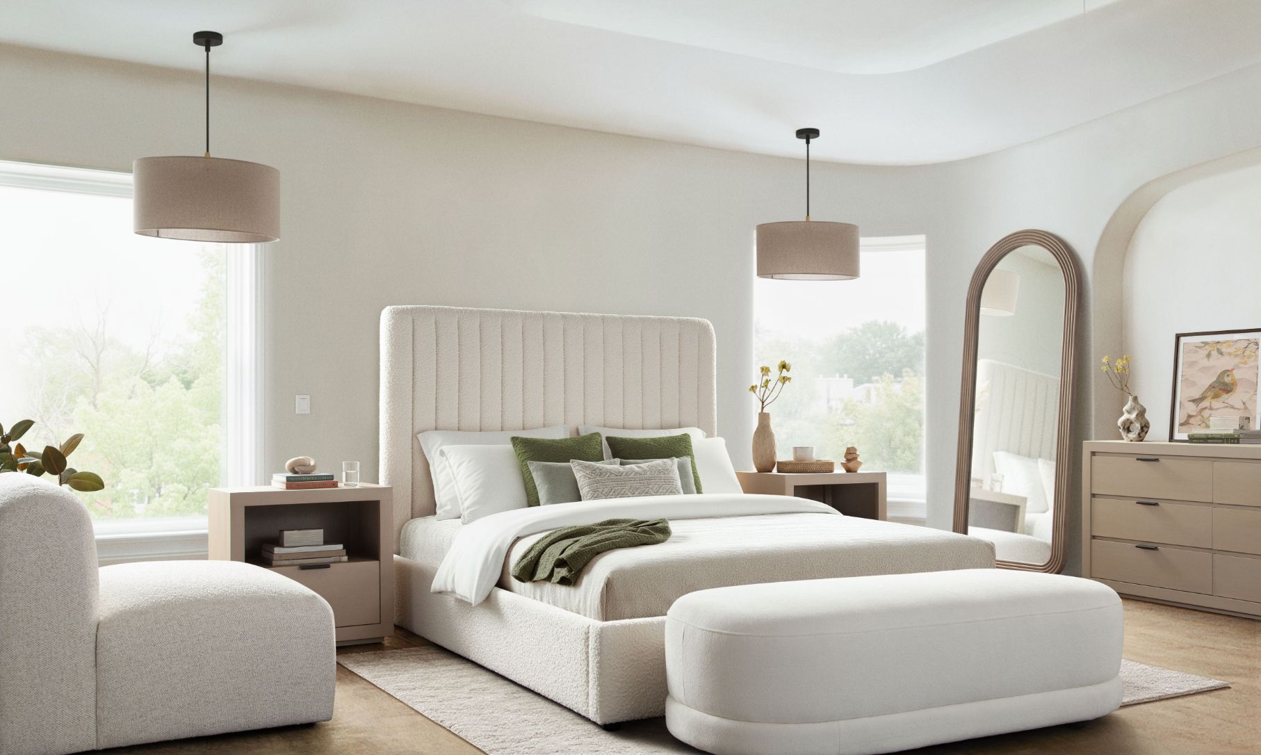 Diamond Sofa Brooke Ivory Fabric Vertical Channel Tufted Bed