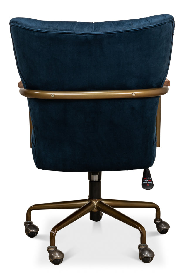 Brooks Home Office Swivel Chair Blue Velvet-Office Chairs-Sarreid-LOOMLAN