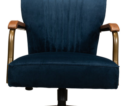 Brooks Home Office Swivel Chair Blue Velvet-Office Chairs-Sarreid-LOOMLAN