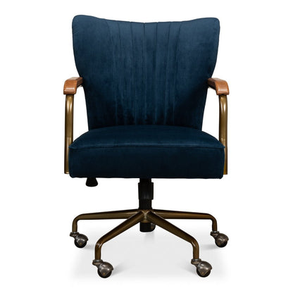 Brooks Home Office Swivel Chair Blue Velvet-Office Chairs-Sarreid-LOOMLAN