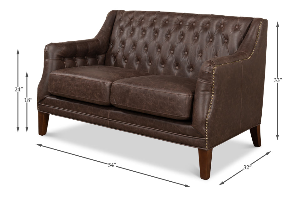 Brooks Leather Tufted 2 Seat Sofa-Sofas & Loveseats-Sarreid-LOOMLAN