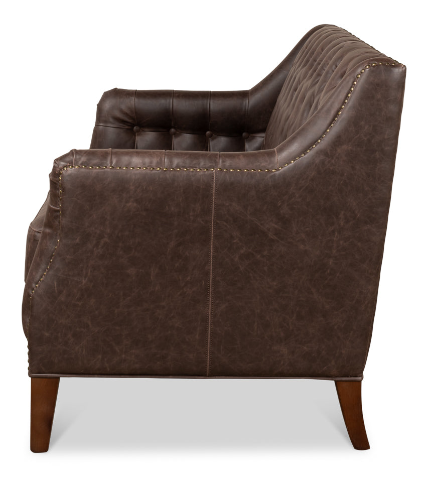 Brooks Leather Tufted 2 Seat Sofa-Sofas & Loveseats-Sarreid-LOOMLAN