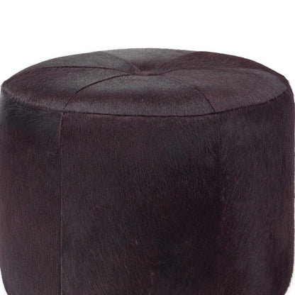 Brown Hide & Gold Accents Small Thackeray Round Pouf Poufs and Stools Sideboards and Things By Jamie Young