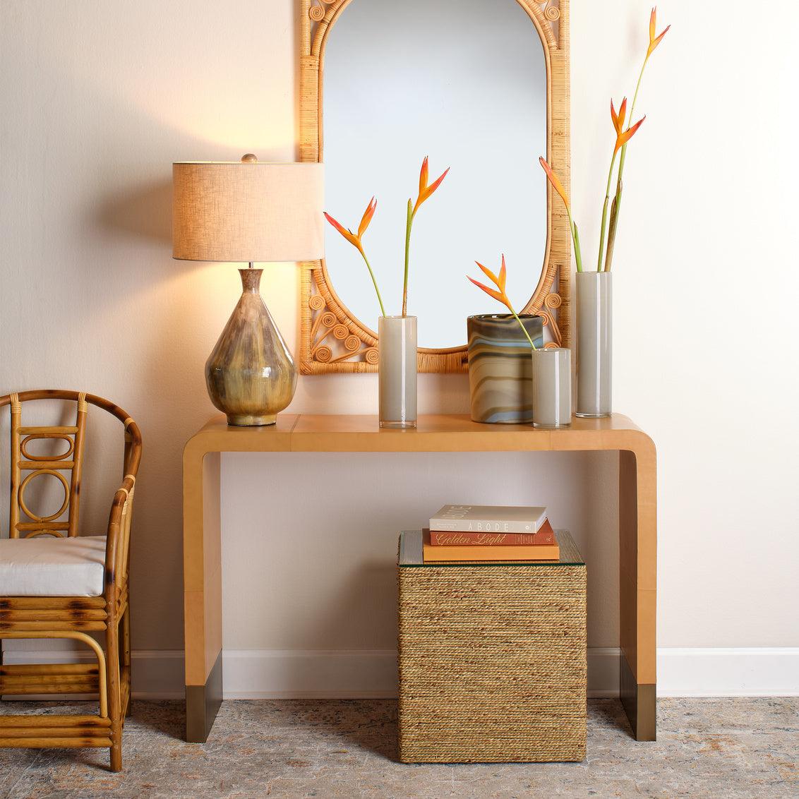 Brown Leather End Table Waterfall Mid Century Modern Side Table Side Tables Sideboards and Things By Jamie Young