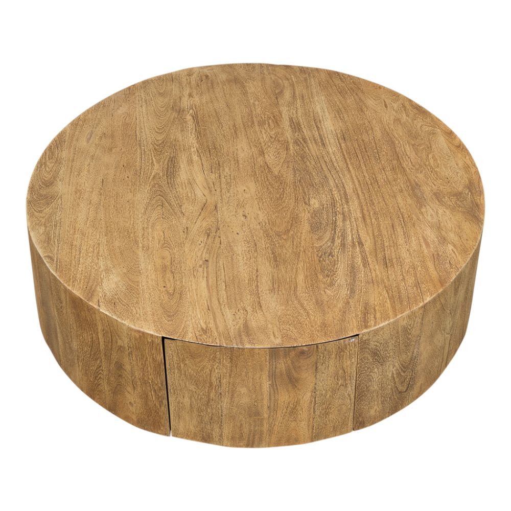 Brutus Barnwood Round Coffee Table With Drawers Round Block-Coffee Tables-Sarreid-LOOMLAN