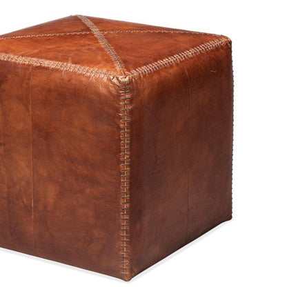 Buff Brown Leather Square Ottoman - Small Ottomans Sideboards and Things By Jamie Young