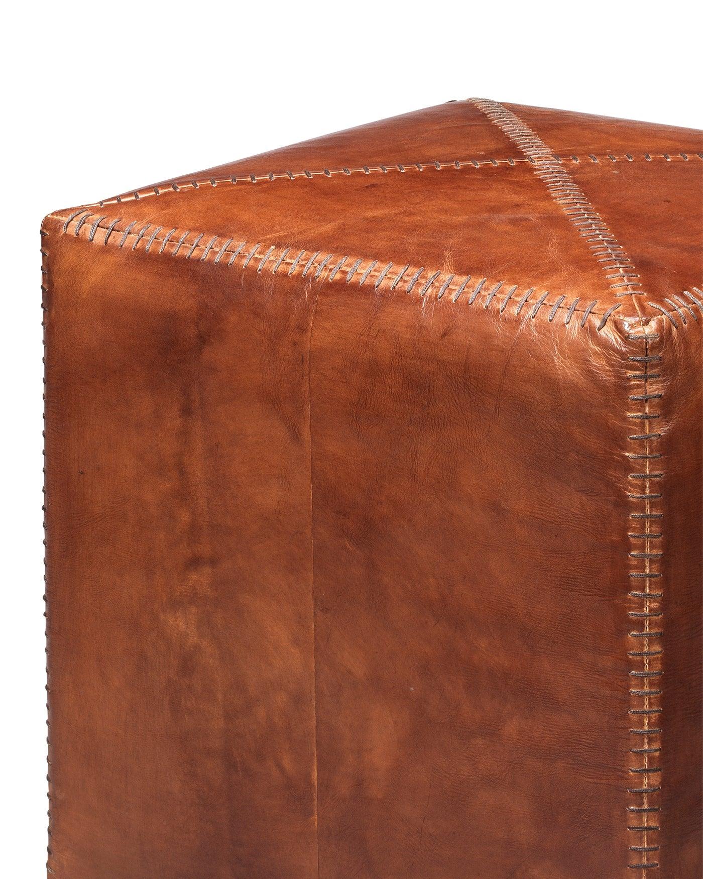 Buff Brown Leather Square Ottoman - Small Ottomans Sideboards and Things By Jamie Young