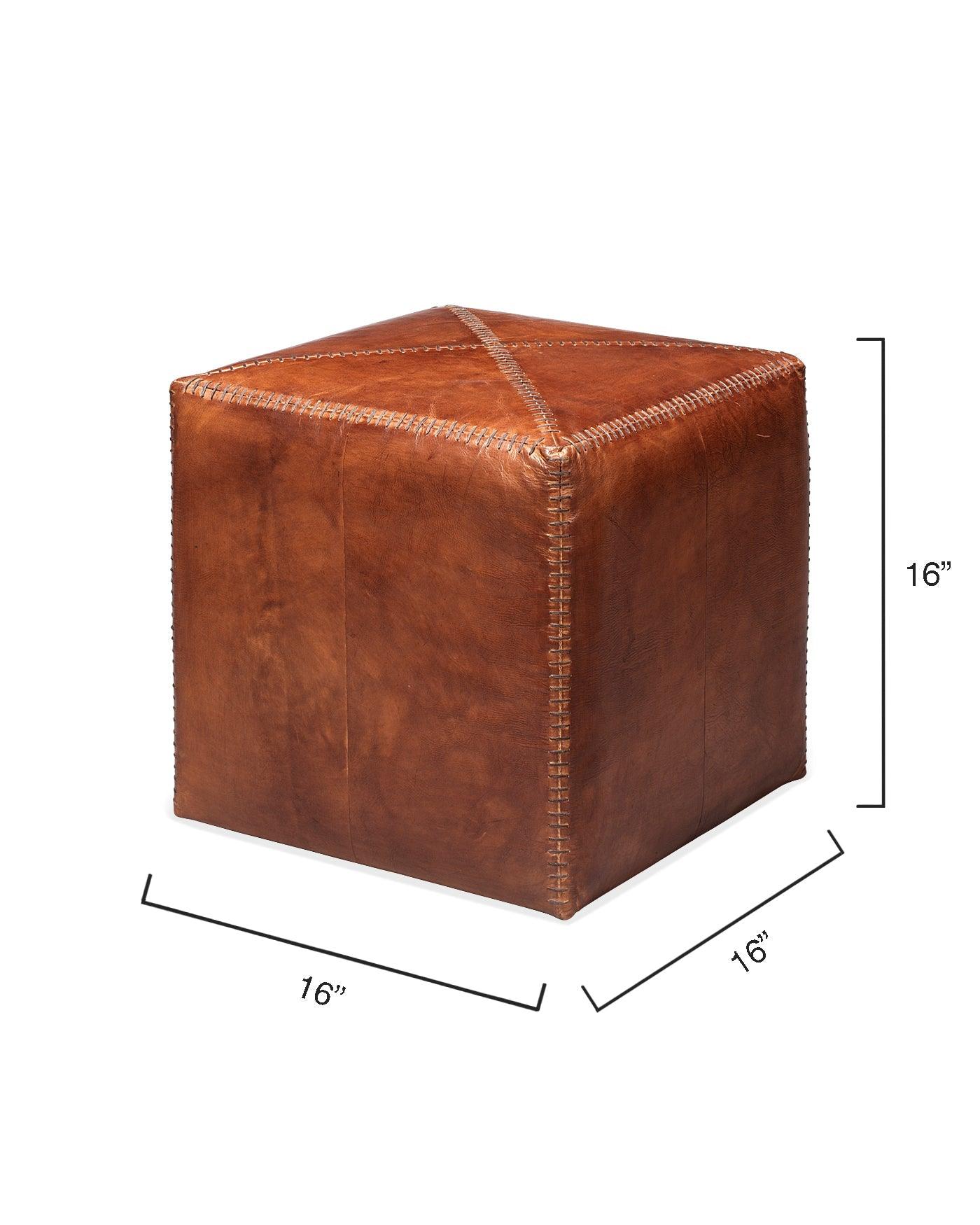 Buff Brown Leather Square Ottoman - Small Ottomans Sideboards and Things By Jamie Young